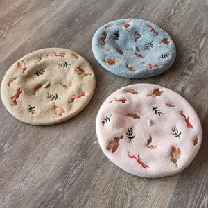 Embroidered Forest Critters Beret