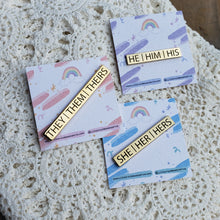 Load image into Gallery viewer, Gold Bar He/She/They Pronoun Pins