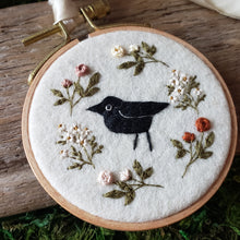 Load image into Gallery viewer, Hand-Embroidered Crow & Floral Hoop Ornament