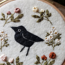 Load image into Gallery viewer, Hand-Embroidered Crow & Floral Hoop Ornament