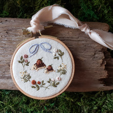 Load image into Gallery viewer, Hand-Embroidered Hedgehog & Floral Hoop Ornament