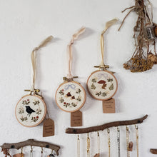 Load image into Gallery viewer, Hand-Embroidered Crow & Floral Hoop Ornament
