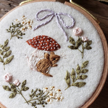 Load image into Gallery viewer, Hand-Embroidered Mouse & Mushroom Hoop Ornament