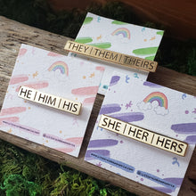 Load image into Gallery viewer, Gold Bar He/She/They Pronoun Pins