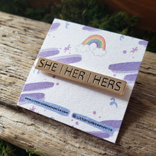Load image into Gallery viewer, Gold Bar He/She/They Pronoun Pins