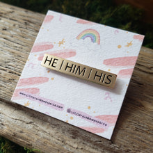 Load image into Gallery viewer, Gold Bar He/She/They Pronoun Pins