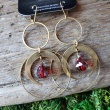 Load image into Gallery viewer, Moon & Hoop Brass Earrings
