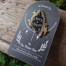 Load image into Gallery viewer, They/them Gothic Arch Enamel Pronoun Pin