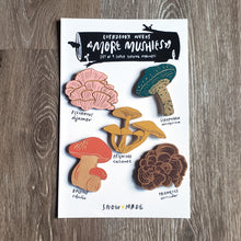 Load image into Gallery viewer, "More Mushies" Wooden Mushroom Magnets (set of 5)