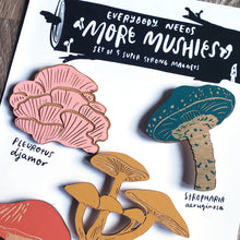 Load image into Gallery viewer, "More Mushies" Wooden Mushroom Magnets (set of 5)
