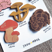 Load image into Gallery viewer, "More Mushies" Wooden Mushroom Magnets (set of 5)
