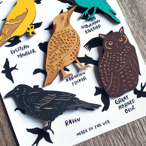 Wooden Bird Magnets (set of 5)