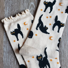 Load image into Gallery viewer, Black Cat Ruffle Socks