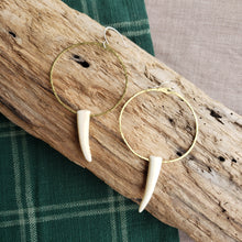 Load image into Gallery viewer, Handmade Brass & Antler Tip Hoop Earrings