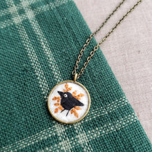 Load image into Gallery viewer, Tiny Embroidered Crow Necklace