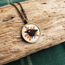 Load image into Gallery viewer, Tiny Embroidered Crow Necklace