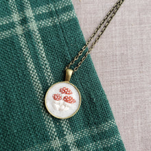 Load image into Gallery viewer, Tiny Embroidered Amanita Mushroom Necklace