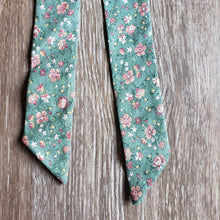 Load image into Gallery viewer, Upcycled Long Ribbon Scrunchie (Light Green Floral Print)