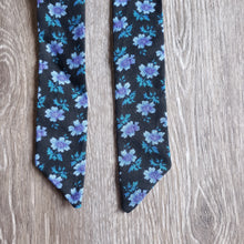 Load image into Gallery viewer, Upcycled Long Ribbon Scrunchie (Blue Black Floral Print)