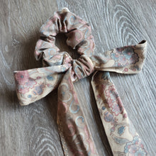 Load image into Gallery viewer, Upcycled Long Ribbon Scrunchie (Tan Floral Print)