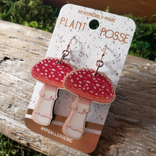Load image into Gallery viewer, Amanita Muscaria Mushroom Wooden Earrings