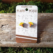 Load image into Gallery viewer, Chanterelle Mushroom Wooden Stud Earrings