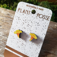 Load image into Gallery viewer, Chanterelle Mushroom Wooden Stud Earrings