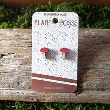 Load image into Gallery viewer, Amanita Mushroom Wooden Stud Earrings