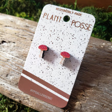 Load image into Gallery viewer, Amanita Mushroom Wooden Stud Earrings