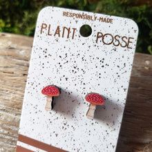 Load image into Gallery viewer, Amanita Mushroom Wooden Stud Earrings