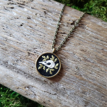 Load image into Gallery viewer, Tiny Embroidered Bird Skull Necklace
