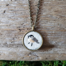 Load image into Gallery viewer, Tiny Embroidered Chickadee Necklace
