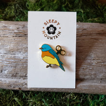 Load image into Gallery viewer, Wind-up Bluebird Enamel Pin