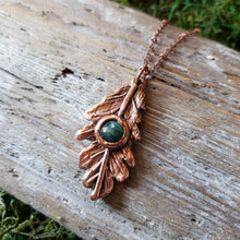 Load image into Gallery viewer, Copper Emerald Oak Leaf Necklace