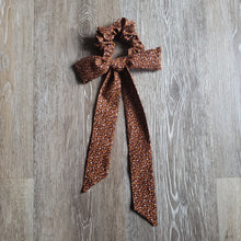 Load image into Gallery viewer, Upcycled Long Ribbon Scrunchie (Brown Floral Print)