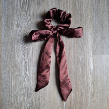 Load image into Gallery viewer, Upcycled Long Ribbon Scrunchie (Brown Satin Paisley)