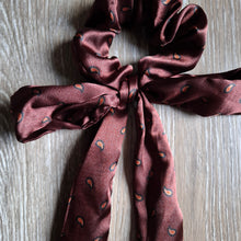Load image into Gallery viewer, Upcycled Long Ribbon Scrunchie (Brown Satin Paisley)