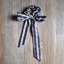 Load image into Gallery viewer, Upcycled Long Ribbon Scrunchie (Navy Stripe Floral)