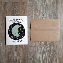 Load image into Gallery viewer, "I Love You to the Moon and Back" Wooden Magnet + Greeting Card