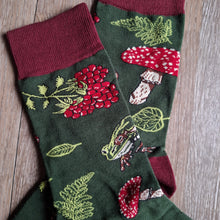 Load image into Gallery viewer, Forest Dweller Frog & Mushroom Socks
