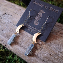 Load image into Gallery viewer, Handmade Brass and Kyanite Moon Earrings