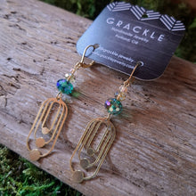 Load image into Gallery viewer, Emerald Deco Brass Earrings