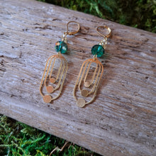 Load image into Gallery viewer, Emerald Deco Brass Earrings