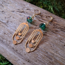 Load image into Gallery viewer, Emerald Deco Brass Earrings