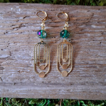 Load image into Gallery viewer, Emerald Deco Brass Earrings