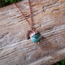 Load image into Gallery viewer, Moss Agate Acorn Copper Necklace