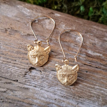 Load image into Gallery viewer, Brass Cat Face Dangle Earrings