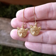 Load image into Gallery viewer, Brass Cat Face Dangle Earrings