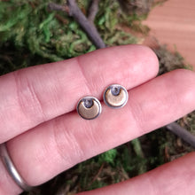 Load image into Gallery viewer, Silver & Brass Moon Stud Earrings