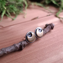 Load image into Gallery viewer, Silver & Brass Moon Stud Earrings